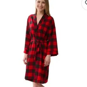 stars above Red and Black Plaid Wrap Robe